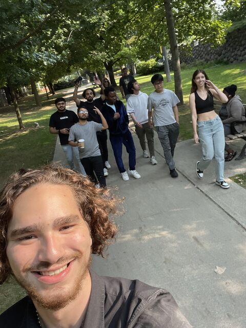Tristan Gross with the team exploring together, showcasing The Let's Go App community